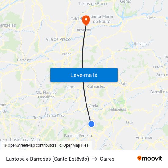 Lustosa e Barrosas (Santo Estêvão) to Caires map