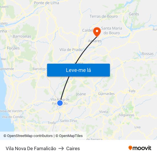 Vila Nova De Famalicão to Caires map