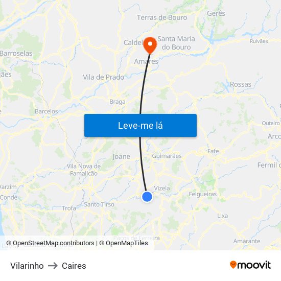 Vilarinho to Caires map