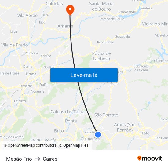 Mesão Frio to Caires map