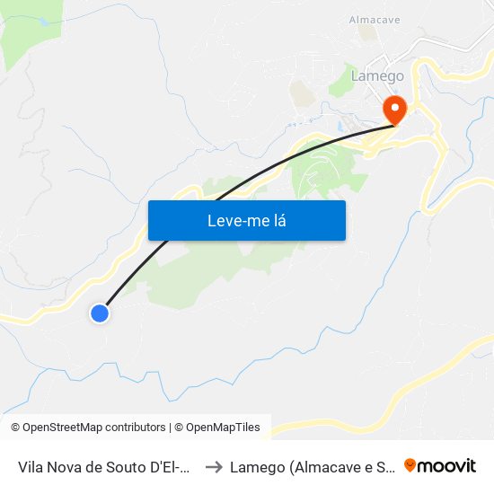Vila Nova de Souto D'El-Rei to Lamego (Almacave e Sé) map