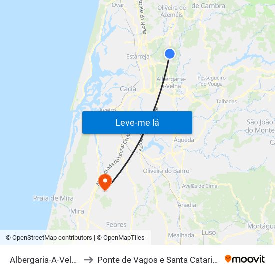 Albergaria-A-Velha to Ponte de Vagos e Santa Catarina map