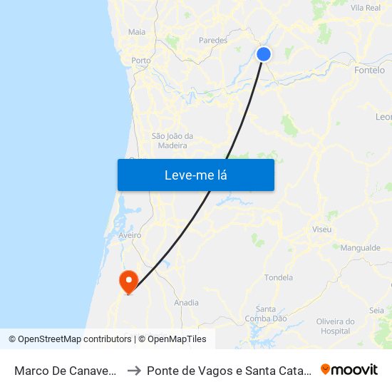 Marco De Canaveses to Ponte de Vagos e Santa Catarina map