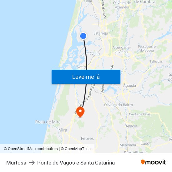 Murtosa to Ponte de Vagos e Santa Catarina map
