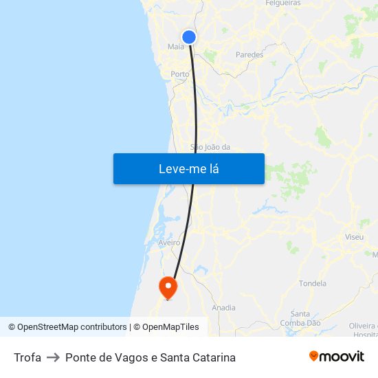 Trofa to Ponte de Vagos e Santa Catarina map