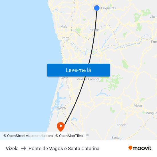 Vizela to Ponte de Vagos e Santa Catarina map