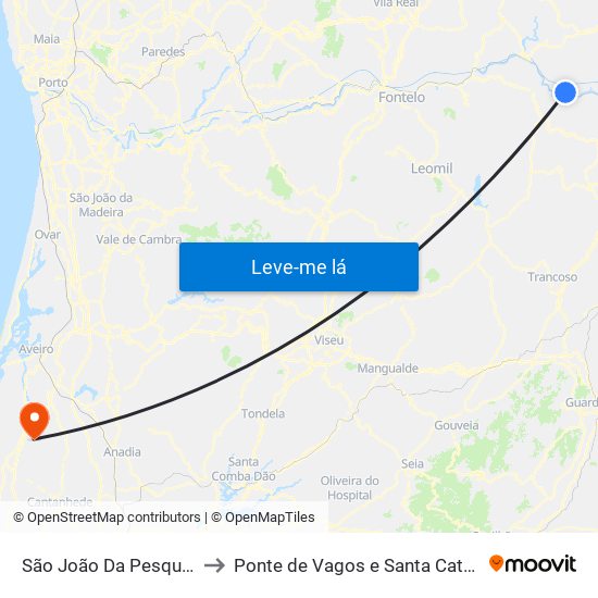 São João Da Pesqueira to Ponte de Vagos e Santa Catarina map