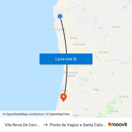 Vila Nova De Cerveira to Ponte de Vagos e Santa Catarina map