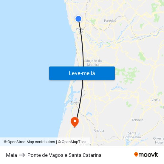 Maia to Ponte de Vagos e Santa Catarina map