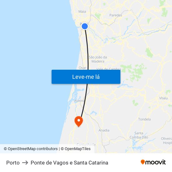 Porto to Ponte de Vagos e Santa Catarina map