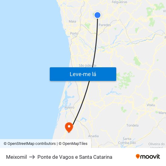 Meixomil to Ponte de Vagos e Santa Catarina map