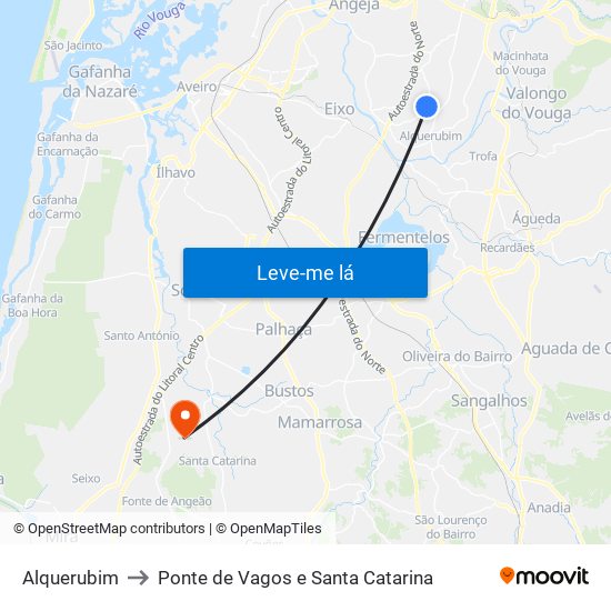 Alquerubim to Ponte de Vagos e Santa Catarina map