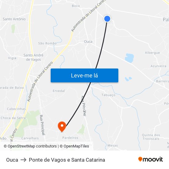 Ouca to Ponte de Vagos e Santa Catarina map