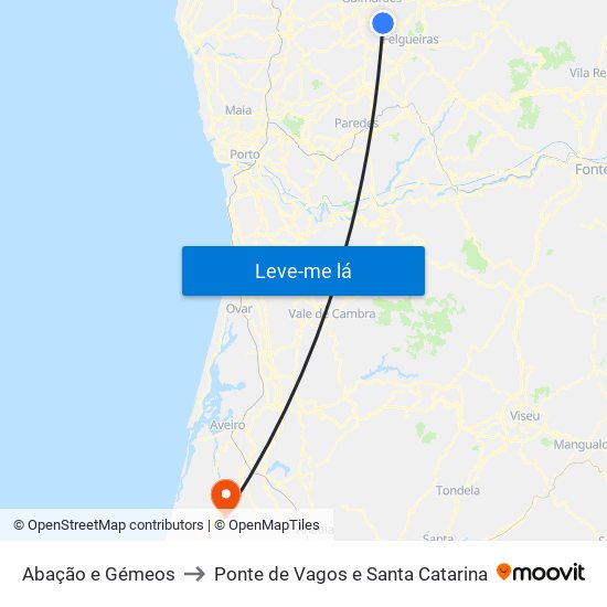 Abação e Gémeos to Ponte de Vagos e Santa Catarina map