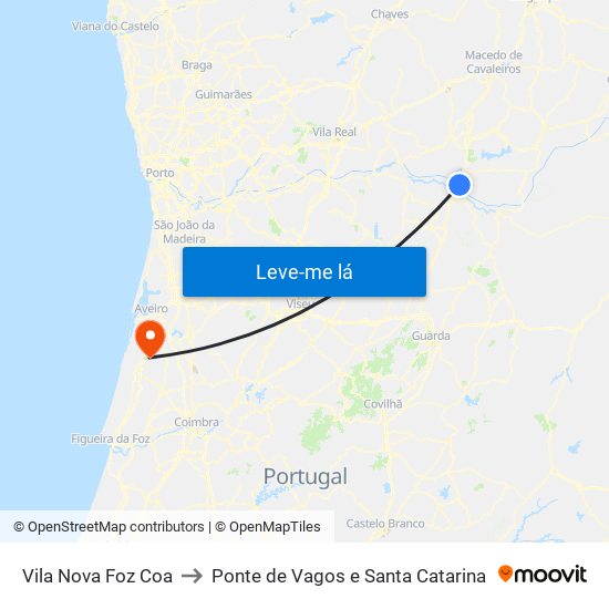 Vila Nova Foz Coa to Ponte de Vagos e Santa Catarina map