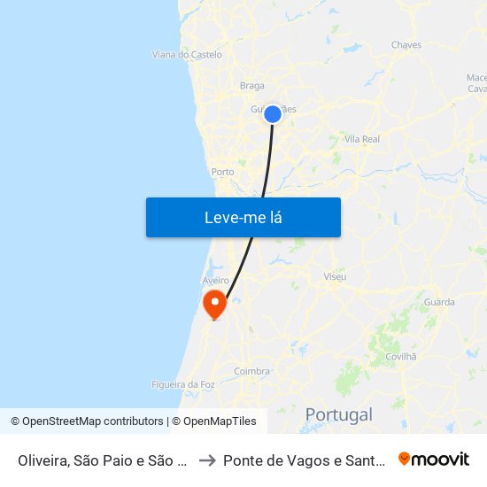 Oliveira, São Paio e São Sebastião to Ponte de Vagos e Santa Catarina map