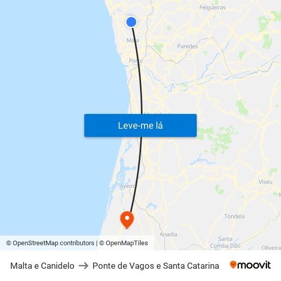 Malta e Canidelo to Ponte de Vagos e Santa Catarina map