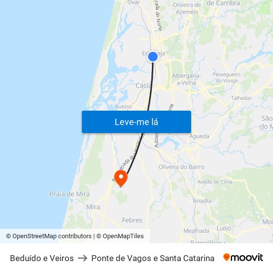 Beduído e Veiros to Ponte de Vagos e Santa Catarina map