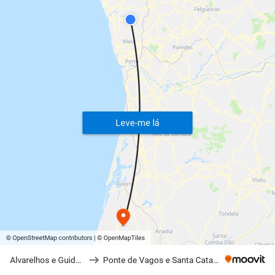 Alvarelhos e Guidões to Ponte de Vagos e Santa Catarina map