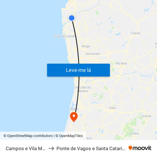 Campos e Vila Meã to Ponte de Vagos e Santa Catarina map