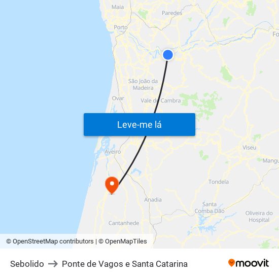 Sebolido to Ponte de Vagos e Santa Catarina map