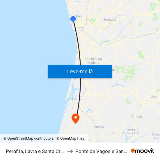 Perafita, Lavra e Santa Cruz do Bispo to Ponte de Vagos e Santa Catarina map