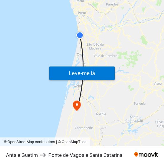 Anta e Guetim to Ponte de Vagos e Santa Catarina map