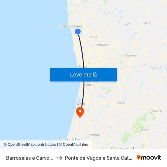 Barroselas e Carvoeiro to Ponte de Vagos e Santa Catarina map