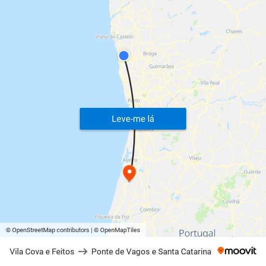 Vila Cova e Feitos to Ponte de Vagos e Santa Catarina map