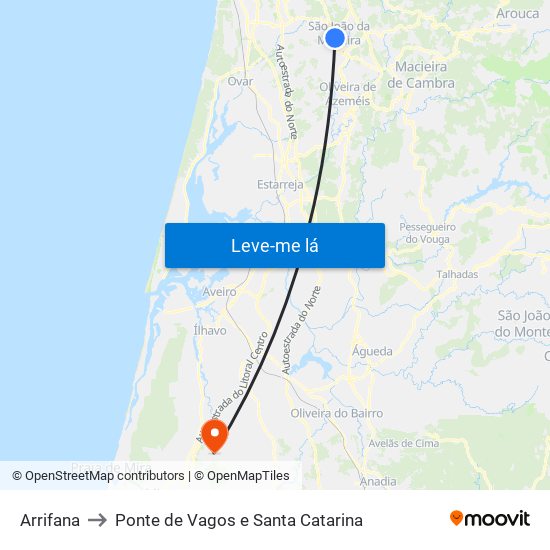 Arrifana to Ponte de Vagos e Santa Catarina map