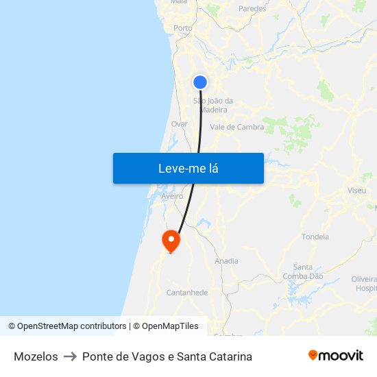 Mozelos to Ponte de Vagos e Santa Catarina map