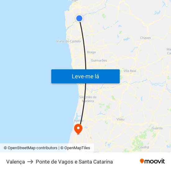 Valença to Ponte de Vagos e Santa Catarina map