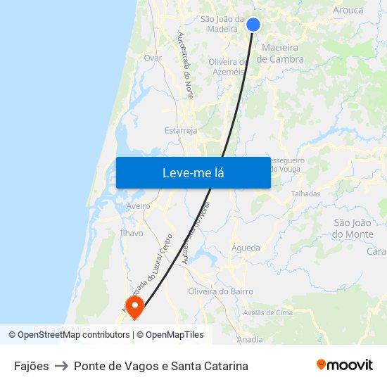 Fajões to Ponte de Vagos e Santa Catarina map