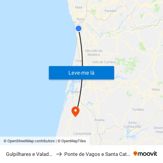 Gulpilhares e Valadares to Ponte de Vagos e Santa Catarina map