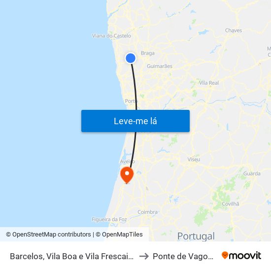 Barcelos, Vila Boa e Vila Frescainha (São Martinho e São Pedro) to Ponte de Vagos e Santa Catarina map