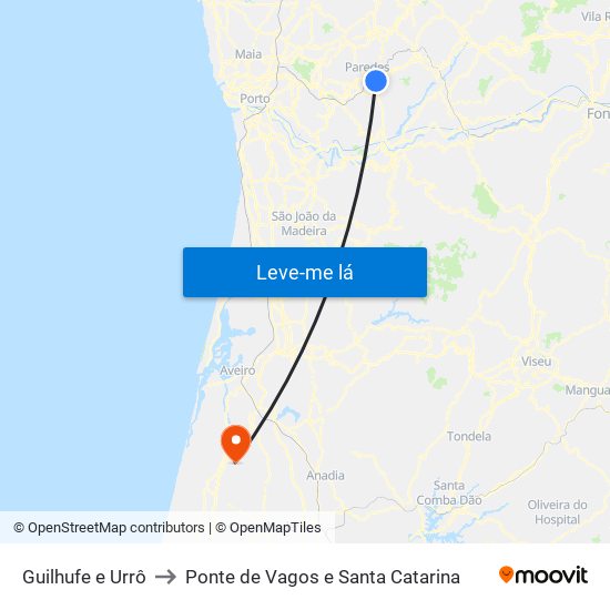 Guilhufe e Urrô to Ponte de Vagos e Santa Catarina map