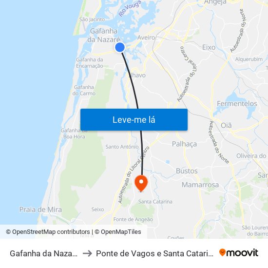 Gafanha da Nazaré to Ponte de Vagos e Santa Catarina map