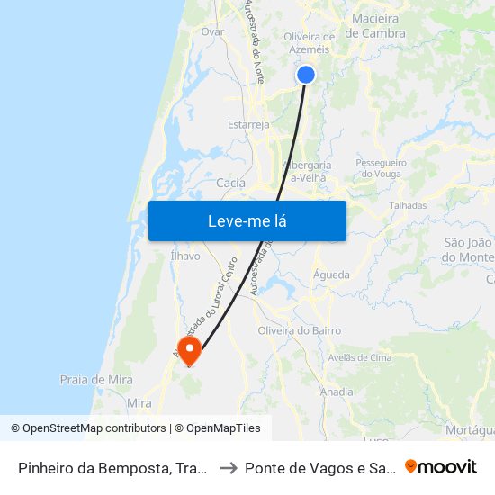 Pinheiro da Bemposta, Travanca e Palmaz to Ponte de Vagos e Santa Catarina map