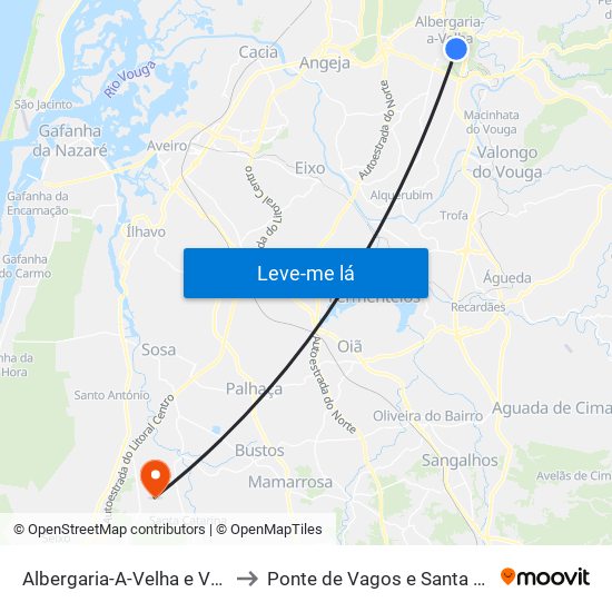 Albergaria-A-Velha e Valmaior to Ponte de Vagos e Santa Catarina map