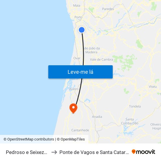 Pedroso e Seixezelo to Ponte de Vagos e Santa Catarina map