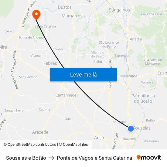 Souselas e Botão to Ponte de Vagos e Santa Catarina map
