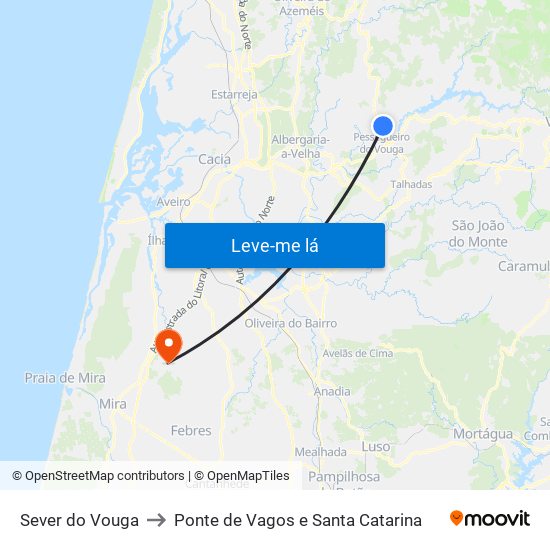 Sever do Vouga to Ponte de Vagos e Santa Catarina map