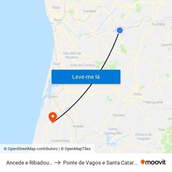 Ancede e Ribadouro to Ponte de Vagos e Santa Catarina map