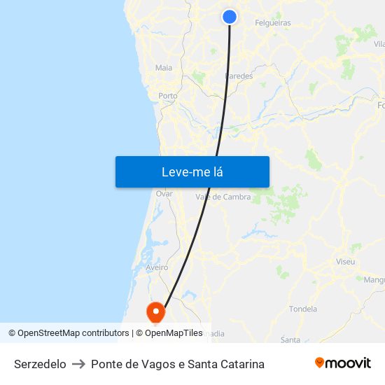 Serzedelo to Ponte de Vagos e Santa Catarina map