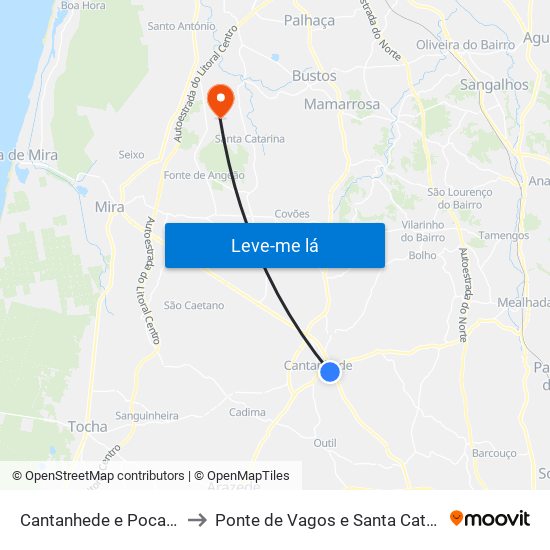 Cantanhede e Pocariça to Ponte de Vagos e Santa Catarina map