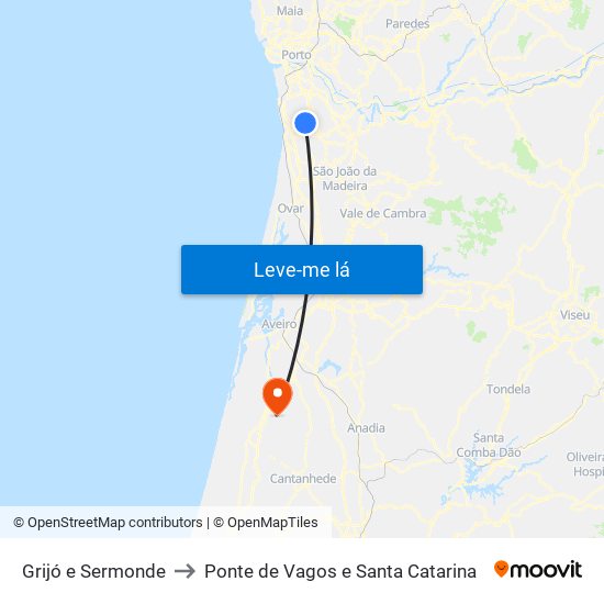 Grijó e Sermonde to Ponte de Vagos e Santa Catarina map