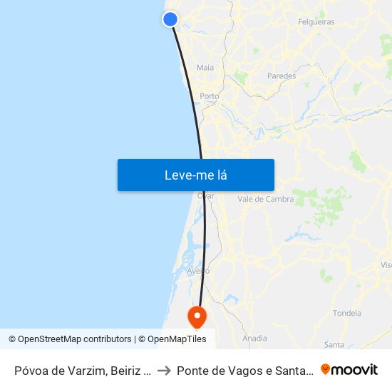 Póvoa de Varzim, Beiriz e Argivai to Ponte de Vagos e Santa Catarina map