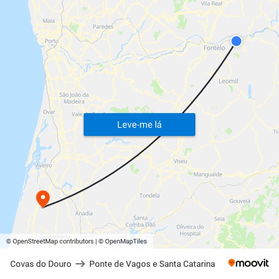 Covas do Douro to Ponte de Vagos e Santa Catarina map