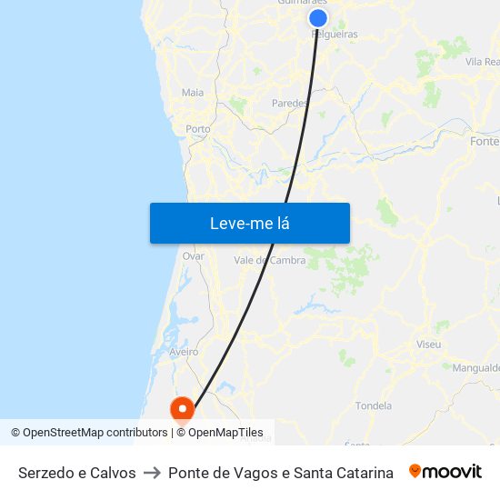 Serzedo e Calvos to Ponte de Vagos e Santa Catarina map
