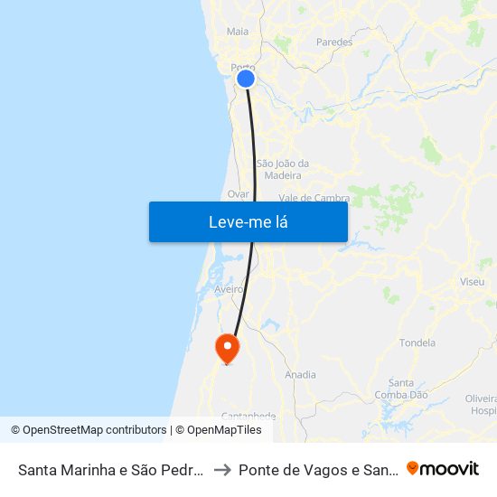 Santa Marinha e São Pedro da Afurada to Ponte de Vagos e Santa Catarina map